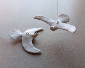 Doves of Friendship, Pair of White Turtle Doves as a Hanging Christmas Tree Ornament, Christmas Gift for Friends and Family, Friendship gift