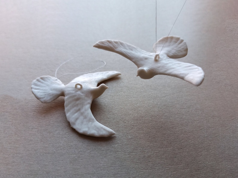 Doves of Friendship, Pair of White Turtle Doves as a Hanging Christmas Tree Ornament, Christmas Gift for Friends and Family, Friendship gift image 1