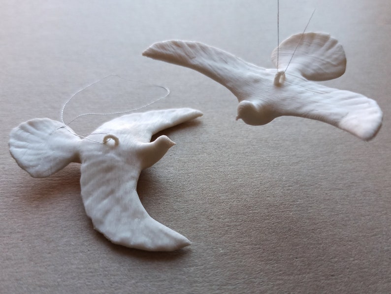 Doves of Friendship, Pair of White Turtle Doves as a Hanging Christmas Tree Ornament, Christmas Gift for Friends and Family, Friendship gift image 2