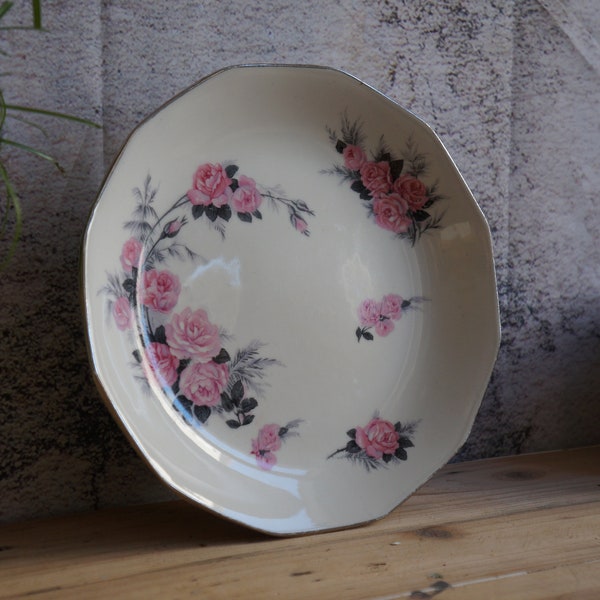 White vintage footed cake stand with flowers in French BHL porcelain