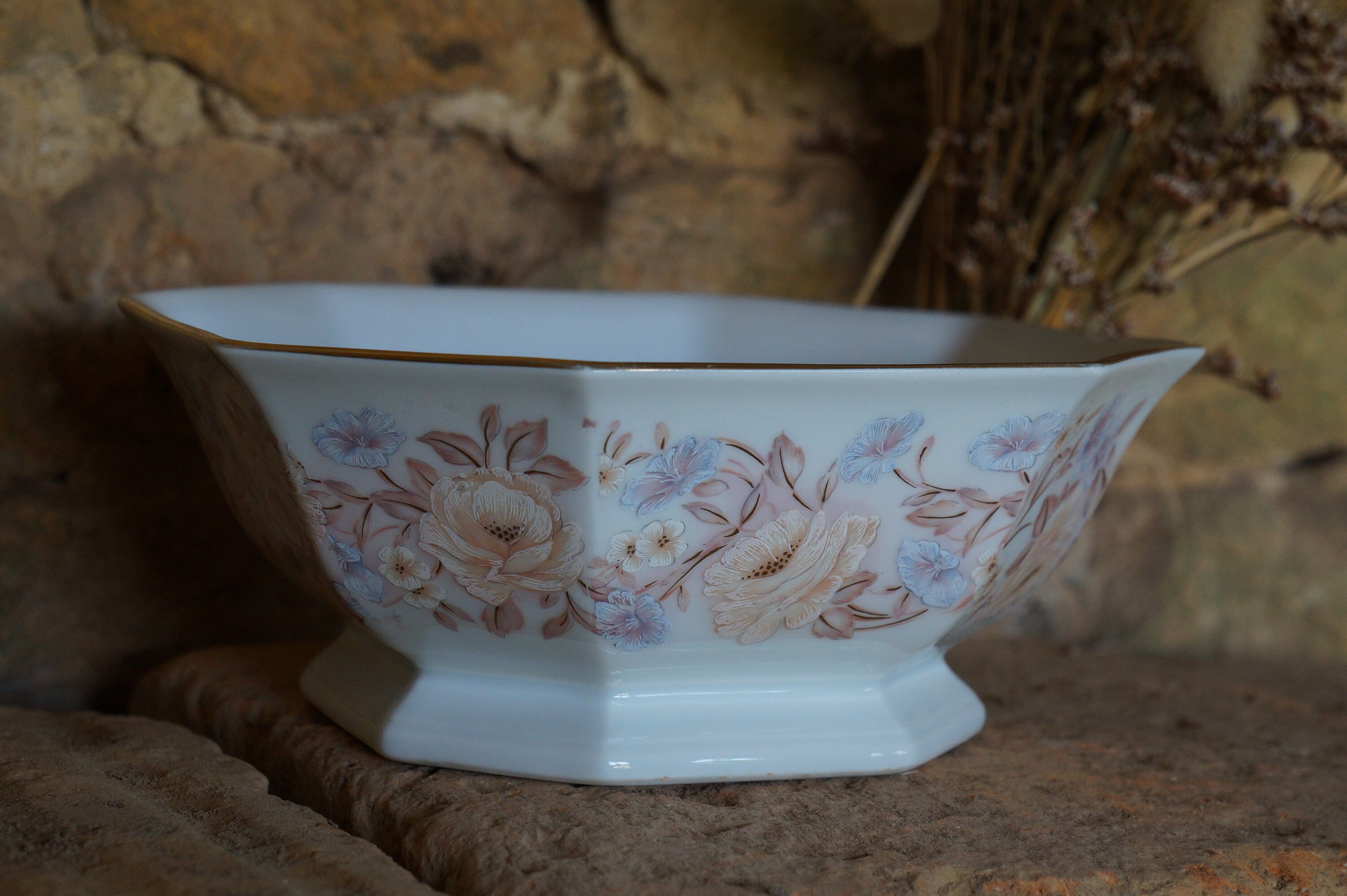 Vintage Floral Dish Handmade in Porcelain By P. Couvrat