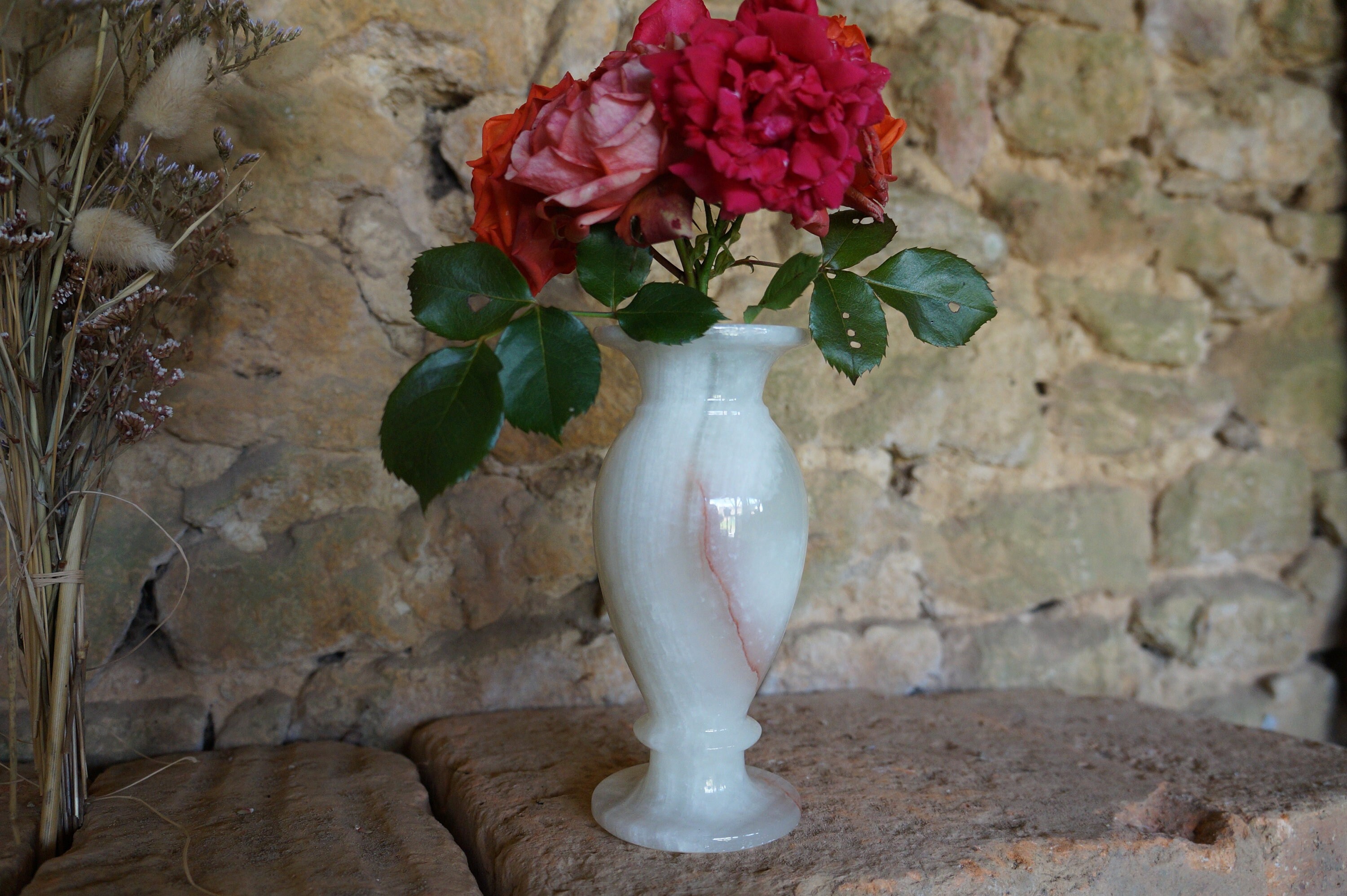 Antique French Vase in White Alabaster Handmade