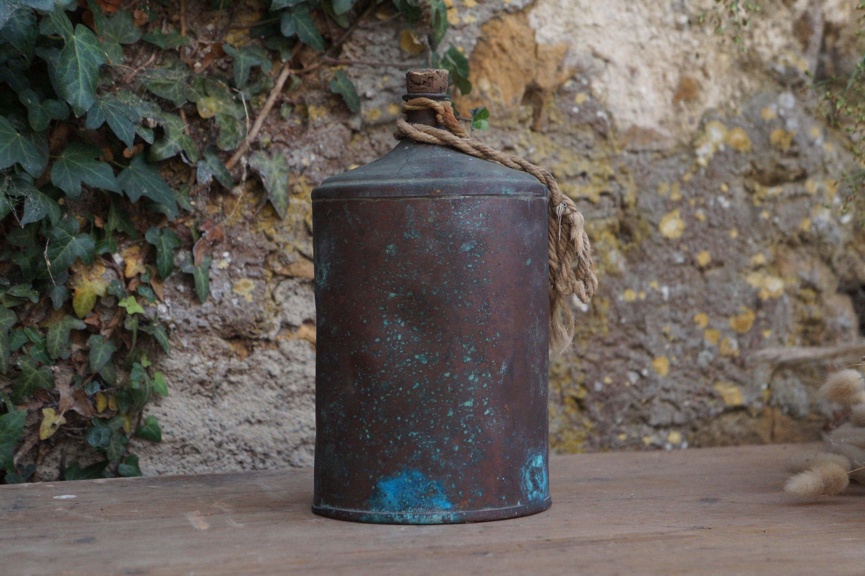 French Antique Copper Bottle With Its Original Cork