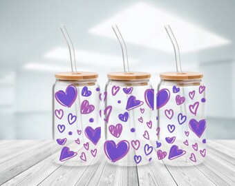 Heart-shaped Delight! 16oz Libbey Glass Cub with Sublimated Colorful Hearts