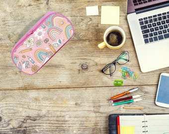 Vibrant Rainbow and Pencil Print Pencil Pouch