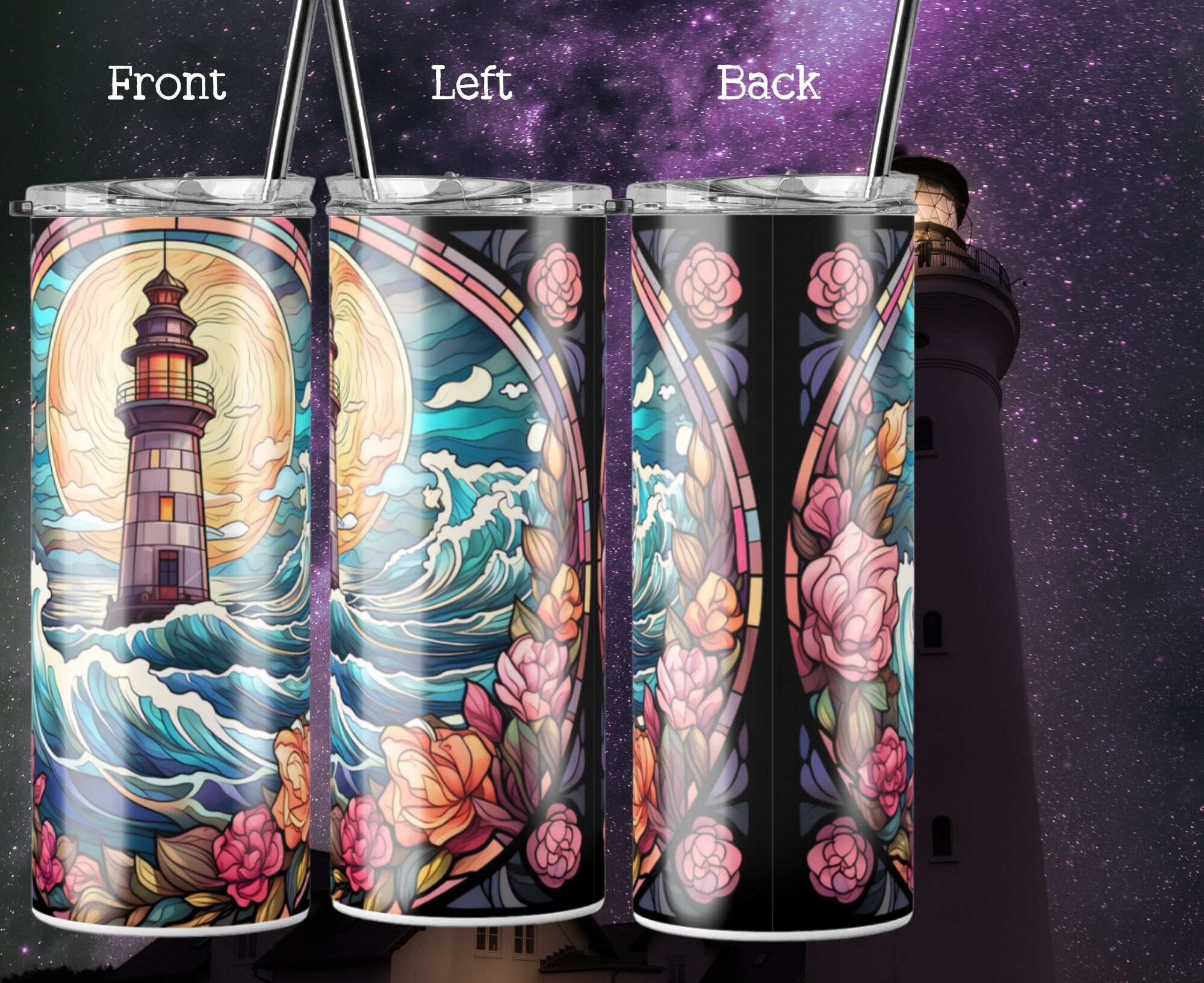 20 Oz Tall Skinny Tumbler- Stained Glass Lighthouse Tumbler - Etsy