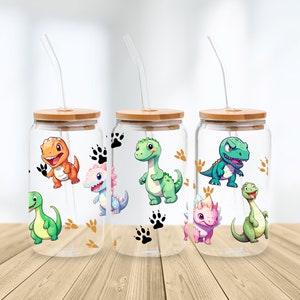Whimsical 16oz Glassware - 16oz Libbey Glass Sublimated Dinosaurs Print