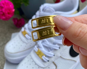 Nike Air Force Lace Tags, Lace Locks, AF1 Metall Schnallen, Schnürsenkel Dekoration, Schuh Zubehör, Buckles, Gold, Blau, Lila, Schwarz, Paar