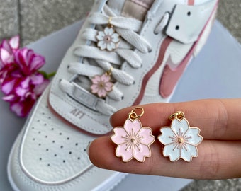 Schuh Anhänger Sakura Kirschblüte, Schnürsenkel Dekoration, Shoe Charms, Schuhkette, Anhänger Blume, Shoe Tag, Air Force 1, Set, rosa, weiß