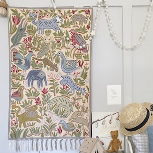 Handmade folk art animal children’s wall hanging tapestry | Shalimar jungle safari