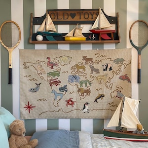 Tapiz de pared con diseño de mapa del mundo, hecho a mano y tejido a mano / Suru