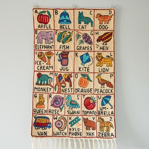 Handmade alphabet ABC embroidered wall hanging tapestry |  Nishat
