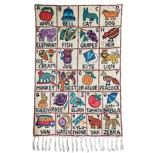 Handmade alphabet ABC crewel wall hanging tapestry |  Nishat