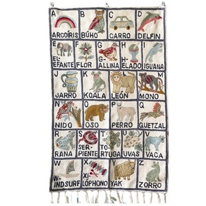 Handmade Spanish alphabet ABC (l'alfabeto o abecedario español) crewel wall hanging tapestry |  Sumbal