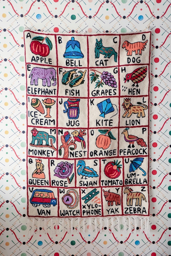 Handmade Alphabet ABC Embroidered Wall Hanging Tapestry | Nishat