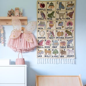 Handmade alphabet ABC wall hanging tapestry  with pastel tones |  Marsar
