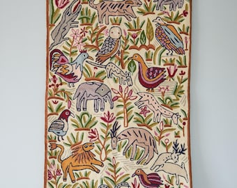 Handmade folk art animal children’s wall hanging tapestry | Kolahoi jungle safari