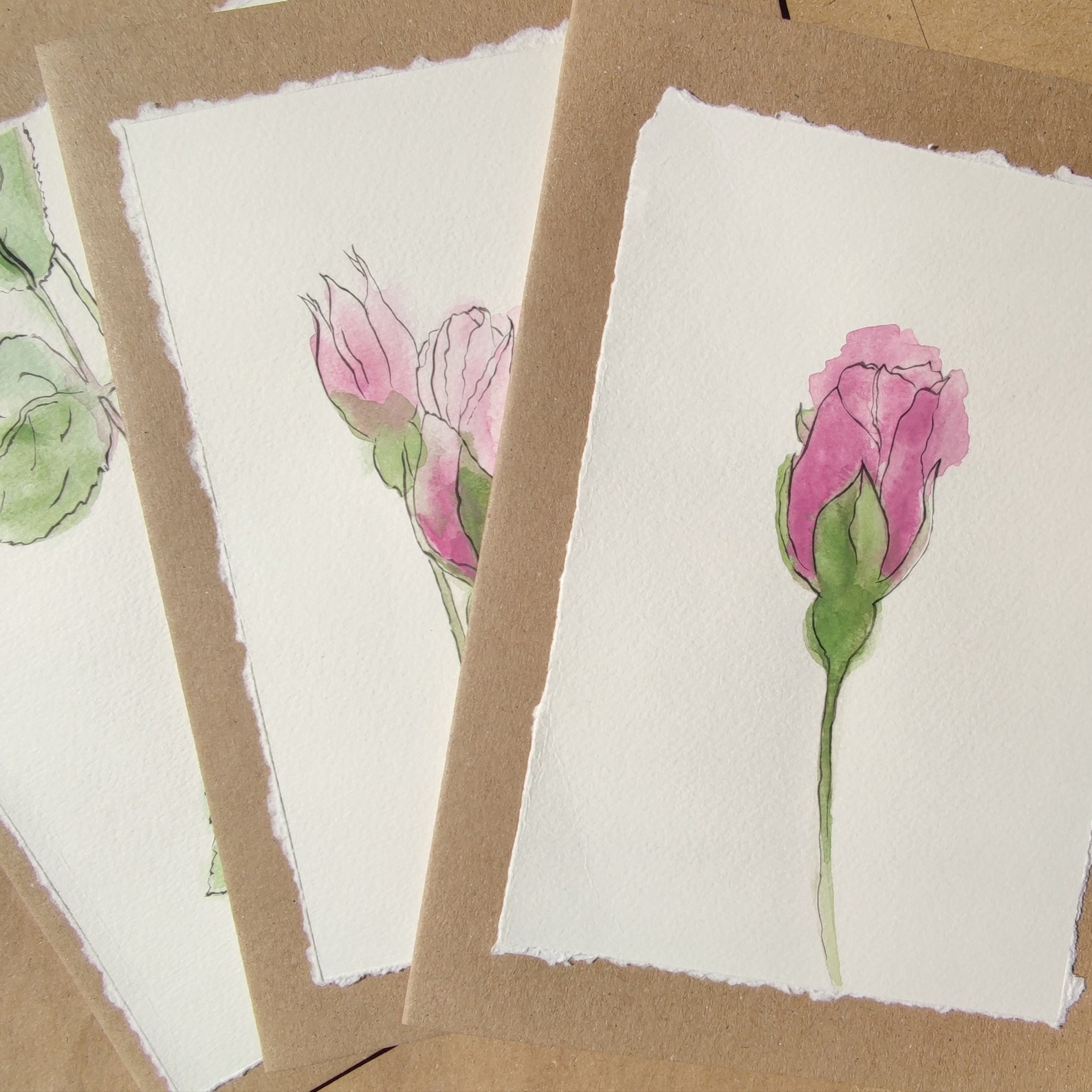 Handpainted ORIGINAL Rose Floral Greeting Card Set Artist Handmade Art