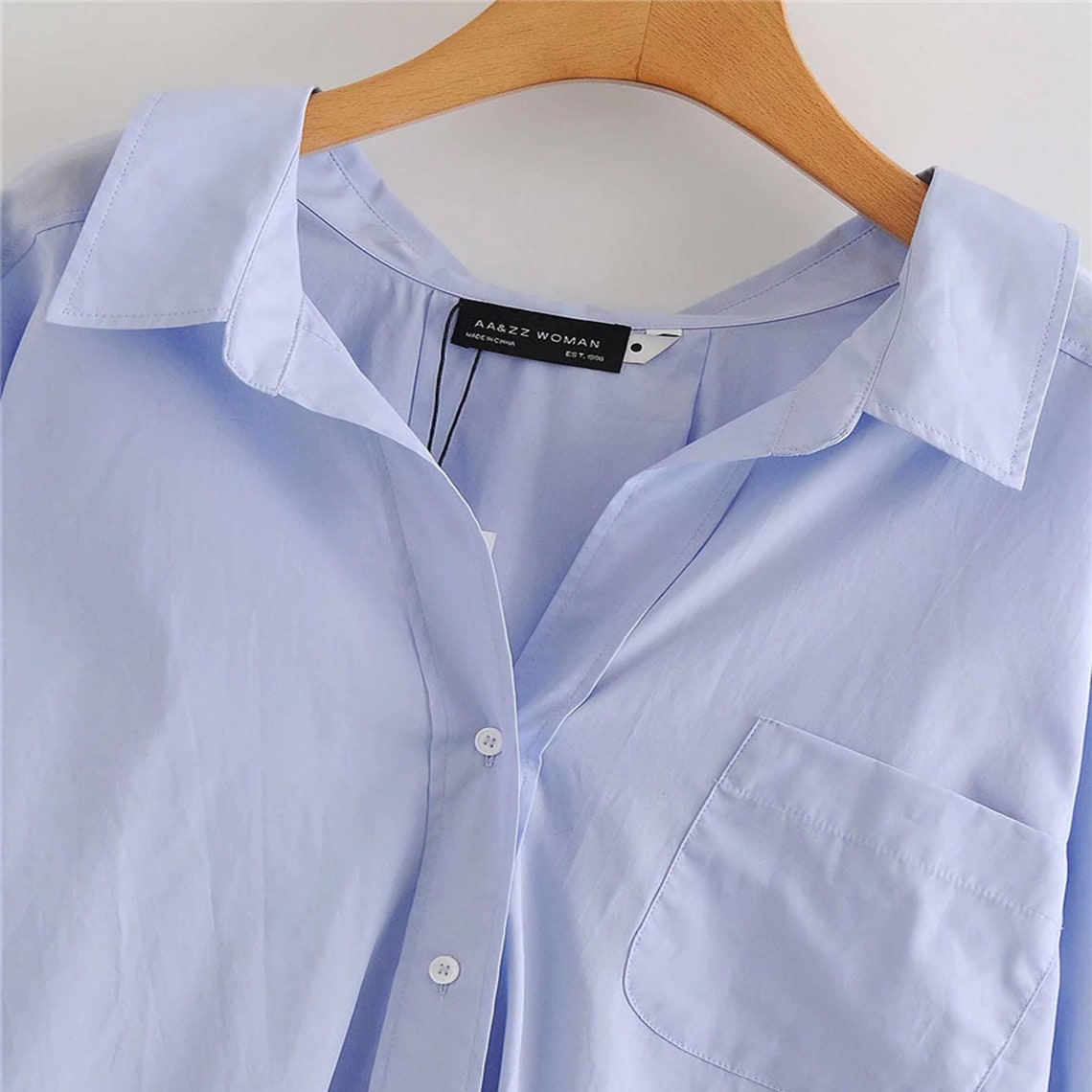 Women Casual Blue Loose Poplin Shirts Oversize Tops Ladies Etsy