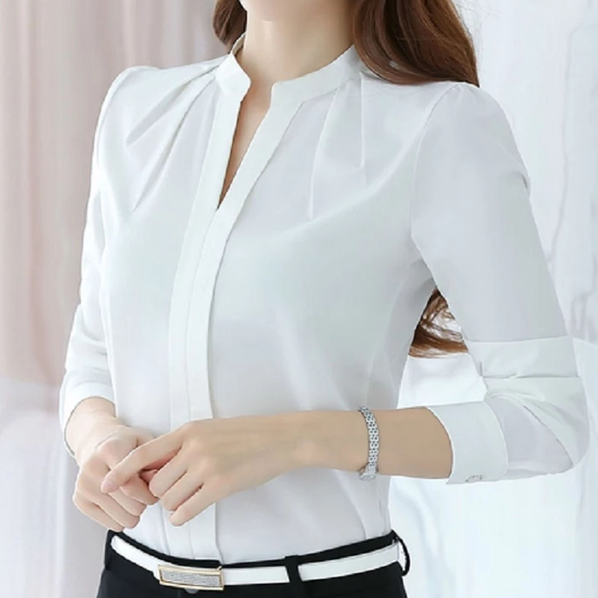 White Blouses Office Shirts Spring Autumn Women VNeck Tops Etsy