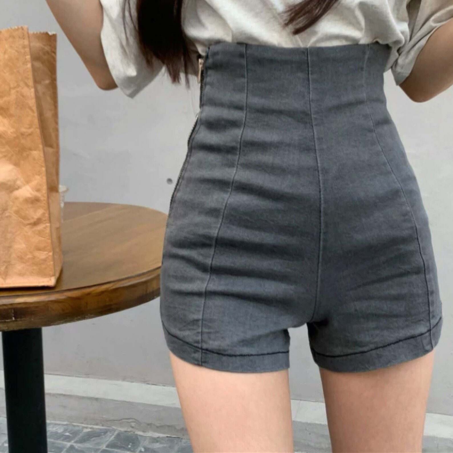Side Zipper High Waisted Shorts Women Solid Color Short Pants Etsy