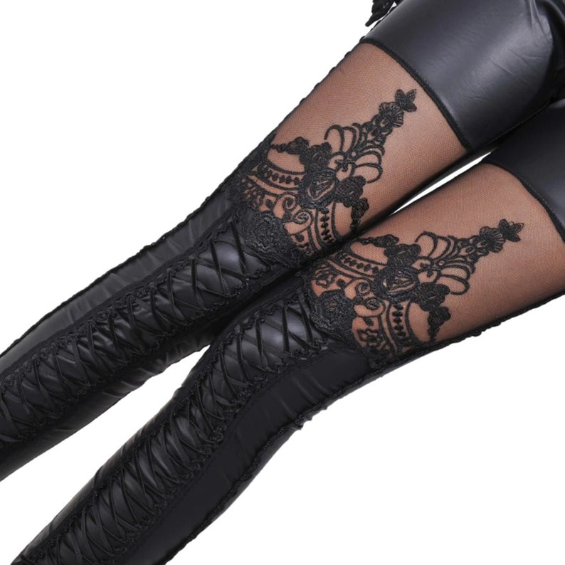 Gothic Laced Skinny Faux Leather Leggings