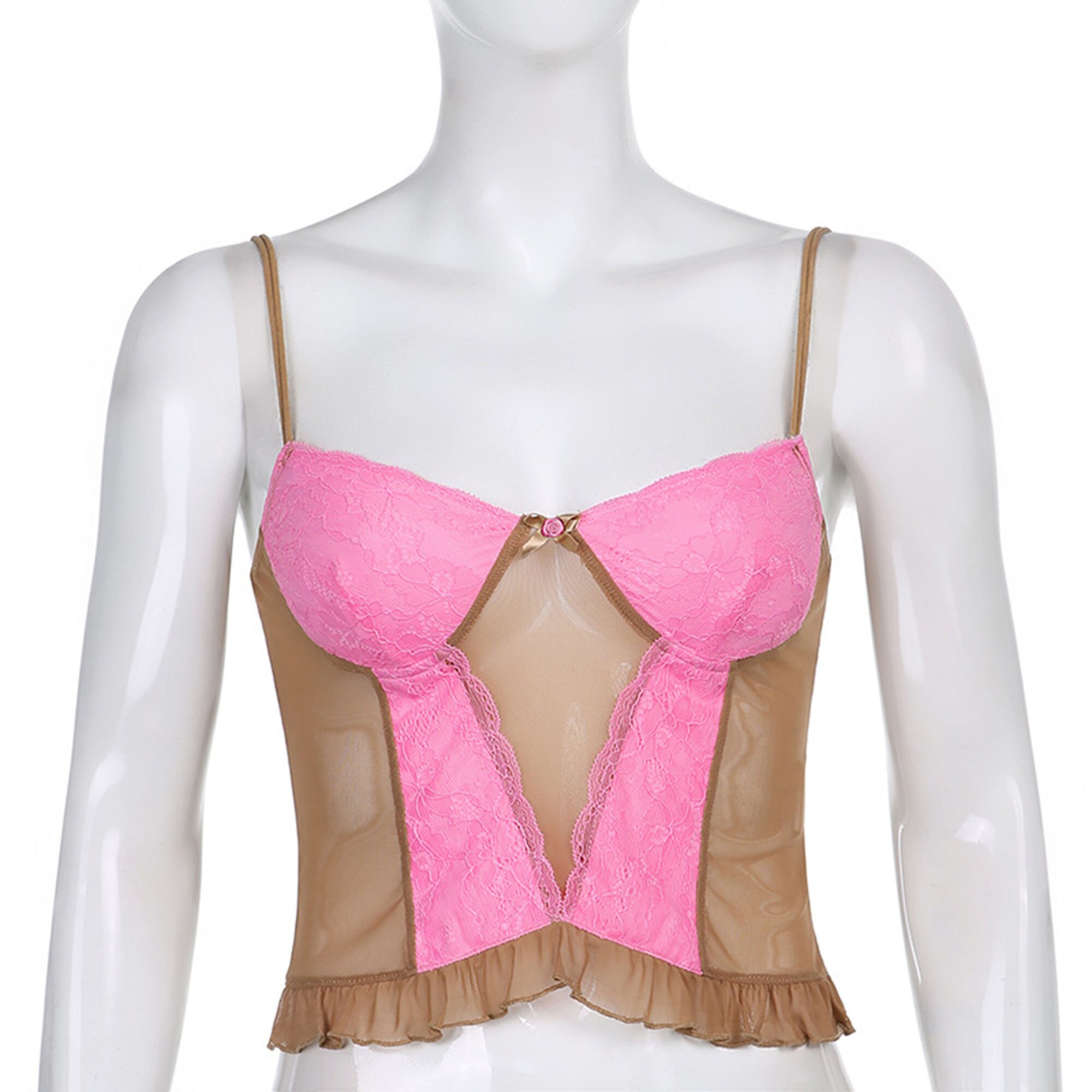 Braunes und Rosa Patchwork Low Cut Lace Style Damen Top | Etsy