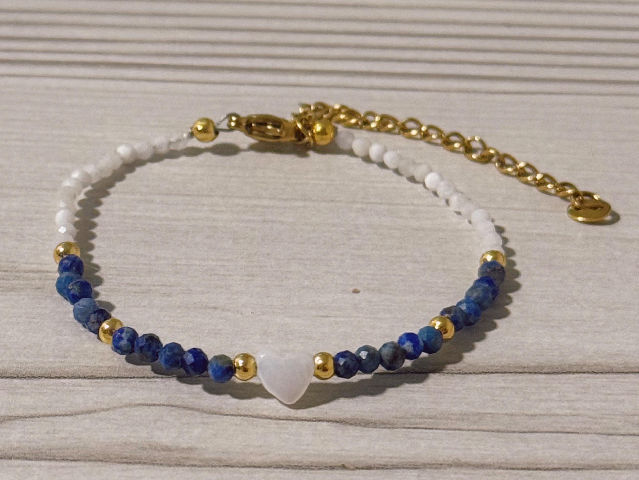 Blue Lapis and Heart Shell Bracelet