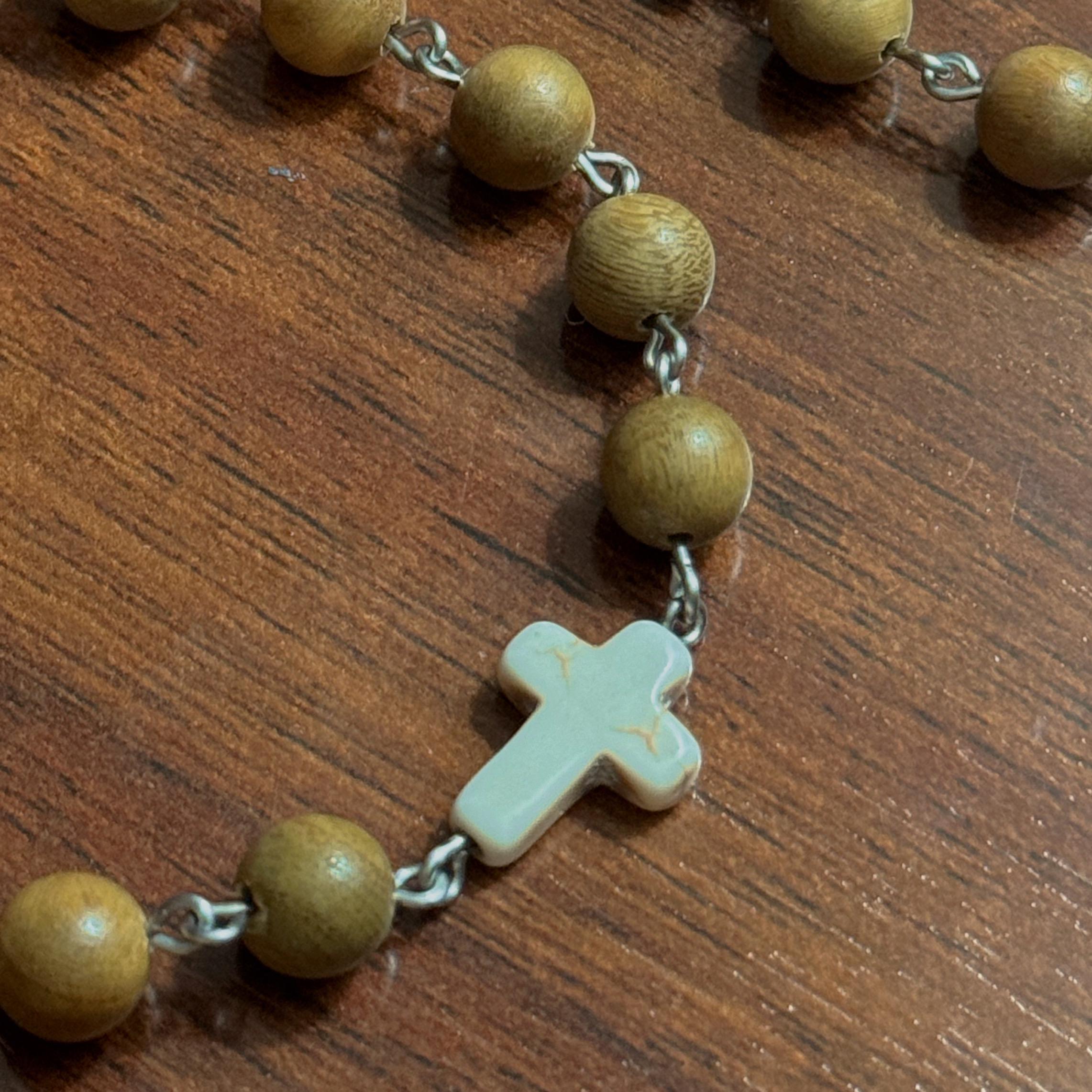 Jasper Wood Cross Bracelet with Stainless Steel Clasp