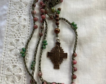Rhodonite Mary Rosary Necklace