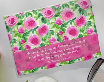 St Thérèse of Lisieux Accessory Pouch: Roses & Quote Zipper Bag
