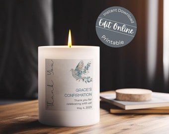 Floral Dove Confirmation Favor Label Template: Editable Printable (Digital Download)
