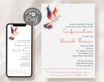 Dove Confirmation Invitation Template Editable Modern Boy Confirmation Invite Printable Digital Dove Girl Invitation Instant Download