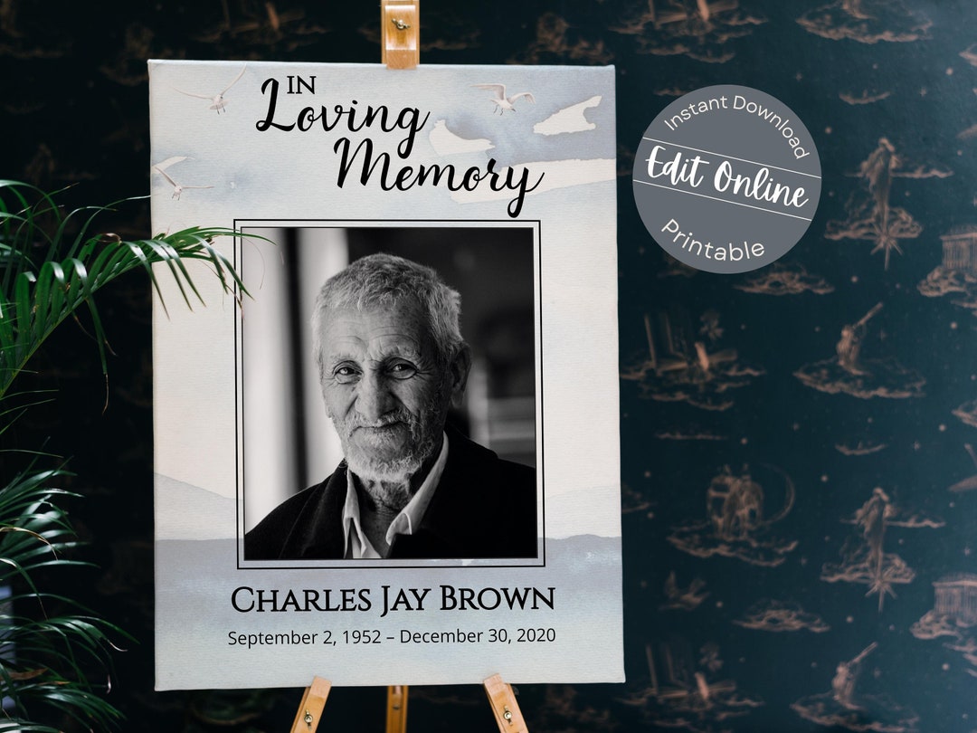 Nautical Ocean Funeral Sign Template Custom Memorial Poster for