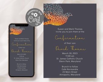 Dove Confirmation Invitation Template Editable Gray Boy Confirmation Invite Printable Digital Dove Girl Invitation Instant Download