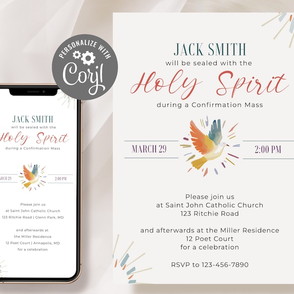 Dove Confirmation Invitation Template Editable Dove Boy Confirmation Invite Printable Digital Boho Girl Invitation Instant Download