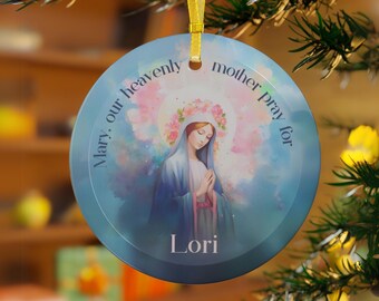 Personalized Blessed Virgin Mary Glass Christmas Ornament, Catholic Gift