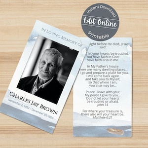 Nautical Ocean Funeral Prayer Card Template | Editable Celebration of Life Digital Obituary Card | Custom Boat Memorial Service Printable