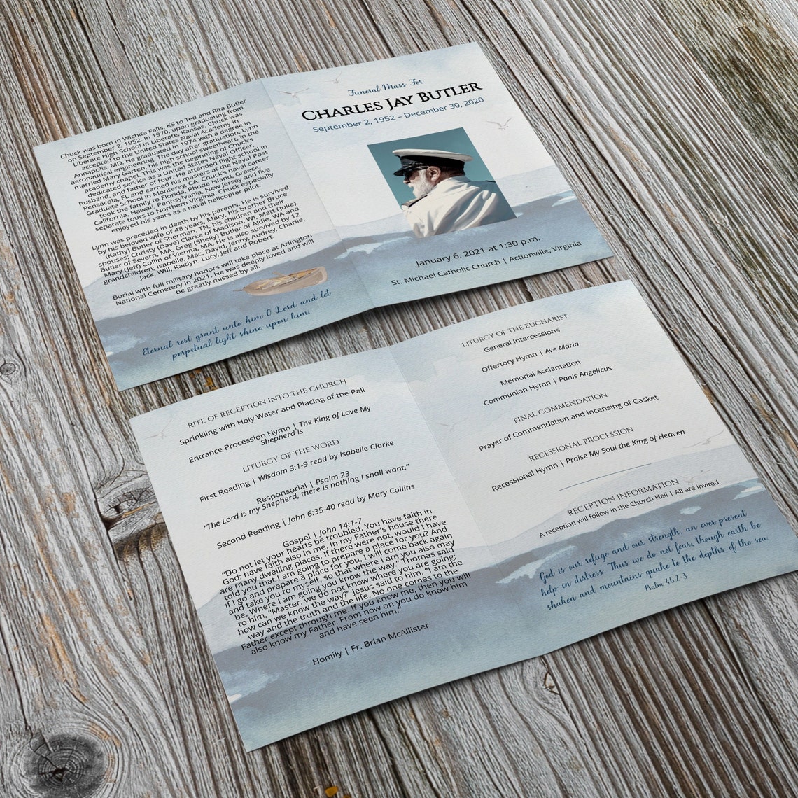 Nautical Ocean Funeral Program Template Editable Celebration Etsy
