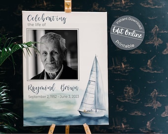 Watercolor Sailboat Funeral Welcome Sign Template (Digital Download)