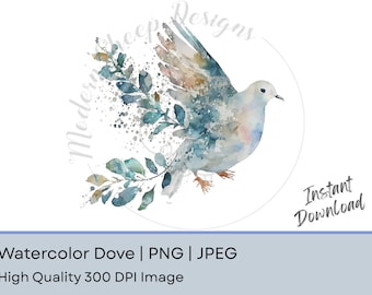 Watercolor Dove PNG: Holy Spirit Clipart, Confirmation Art (Digital Download)