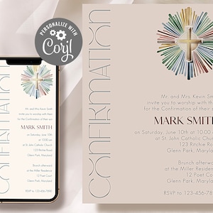 Cross Confirmation Invitation Template Editable Modern Boy Confirmation Invite Printable Digital Cross Girl Invitation Instant Download