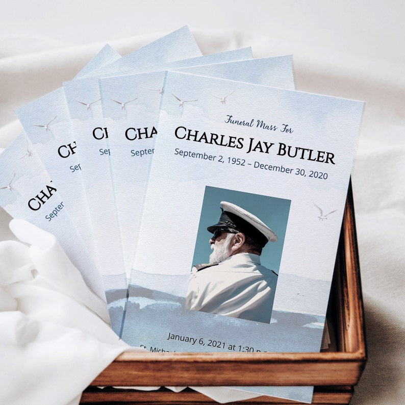 Nautical Ocean Funeral Program Template Editable Celebration Etsy