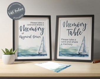 Watercolor Sailboat Funeral Sign Template: Memory Cards (Digital Download)
