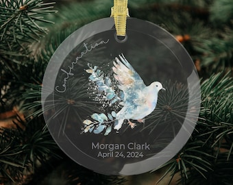 Personalized Confirmation Gift: Watercolor Dove Glass Ornament