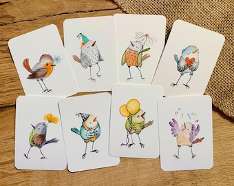 V4: Little Birds - 8 Mini Card Set | Recycled Paper (approx. A7)
