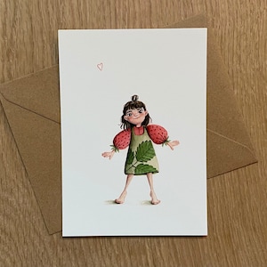 Strawberry Love - Carte postale - Pensez à vous | illustration | | aquarelle | 10x15 illustration | Papier d’art