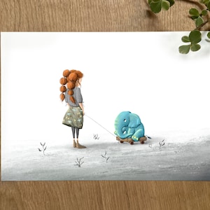 Galaxy Girl - Carte postale/Art mural | A6 | Petit éléphant | Papier beaux-arts