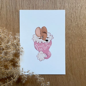 Petite Souris - Carte postale - Noël | anniversaire | Illustration | Peinture murale | Papier beaux-arts