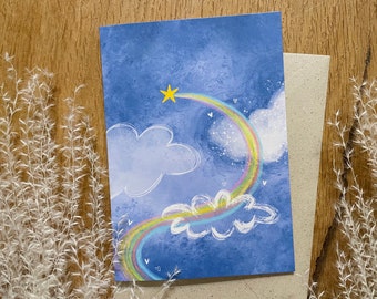 Greeting card - No words needed: Star | Rainbow | Star child | Recycled cardboard